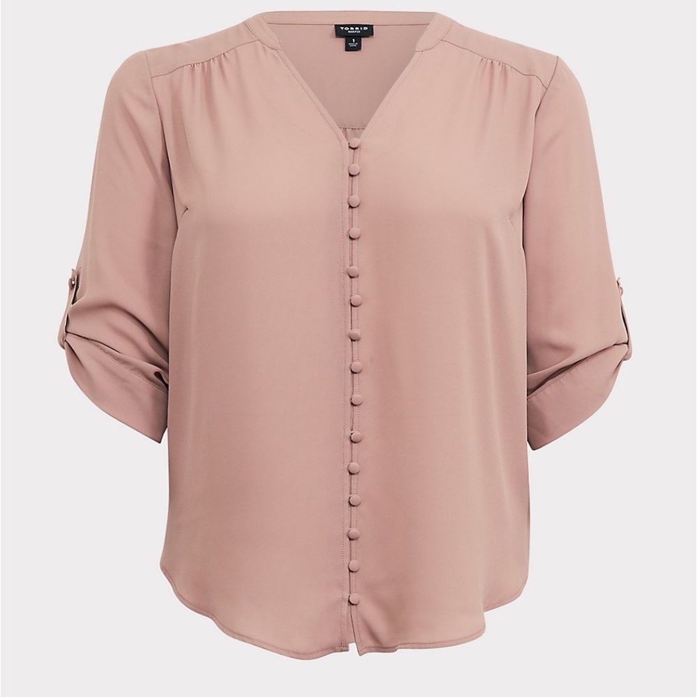 TORRID HARPER - TAN GEORGETTE BUTTON-LOOP BLOUSE
